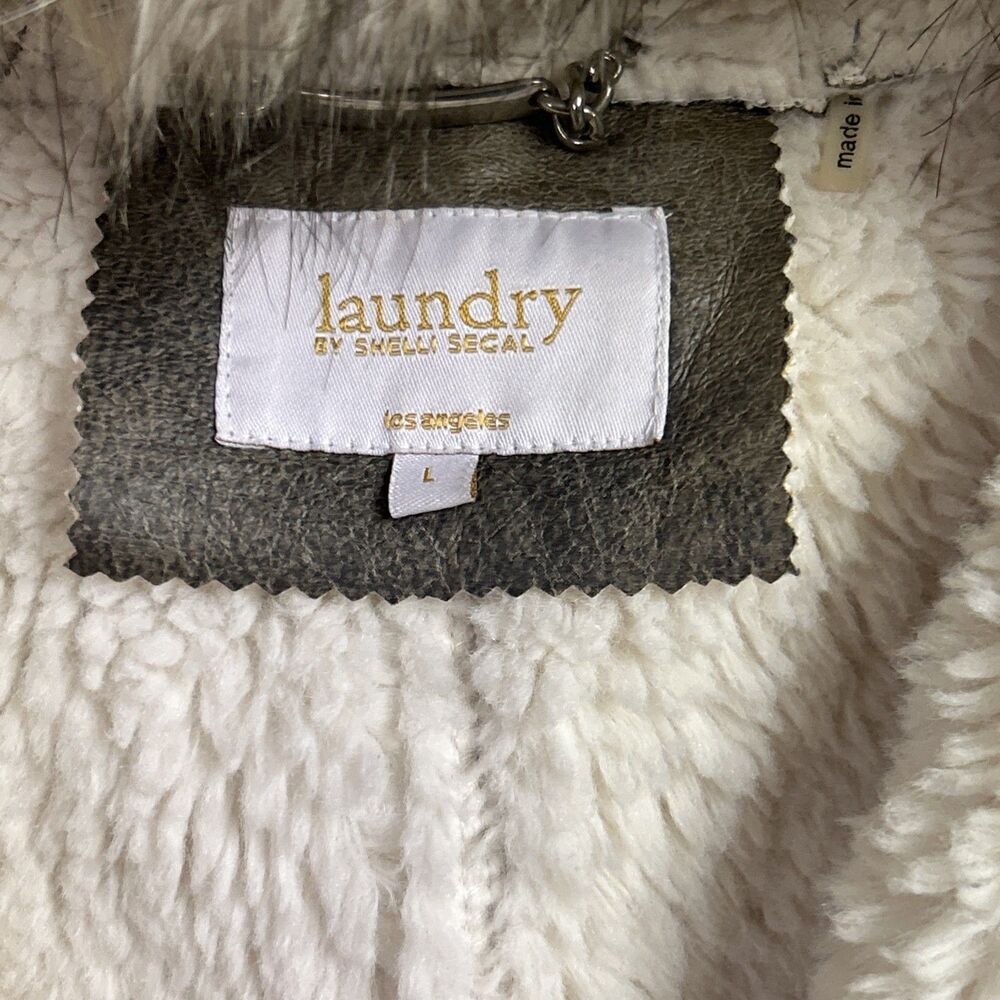Laundry by Shelli Segal Womens Jacket Faux Fur Hood Faux Suede Sz. Large - Picture 8 of 11